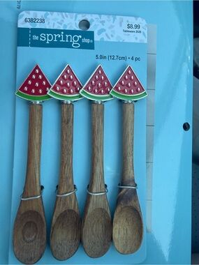 The Spring Shop Watermelon Wooden Spoon Set - Red/Green (4 pc)